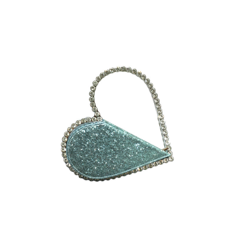 Women's Rhinestone Heart-shaped Banquet Dinner Fashion Sier Handbags