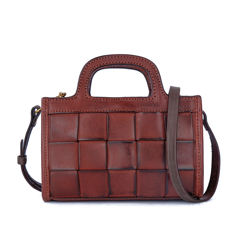 Women's Genuine Leather Woven Retro Fashion Crossbody Bags