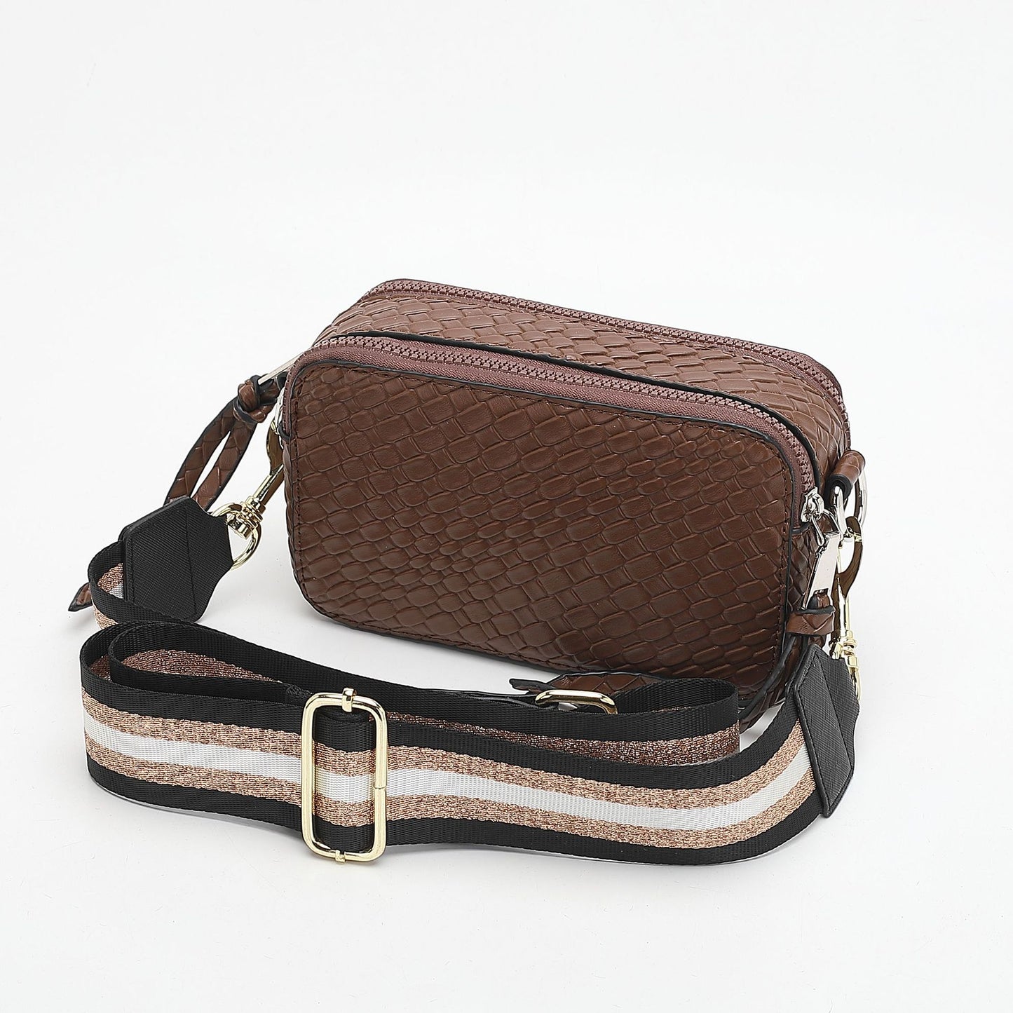 Women's Wide Strap Mark Double Zipper Classic Bags