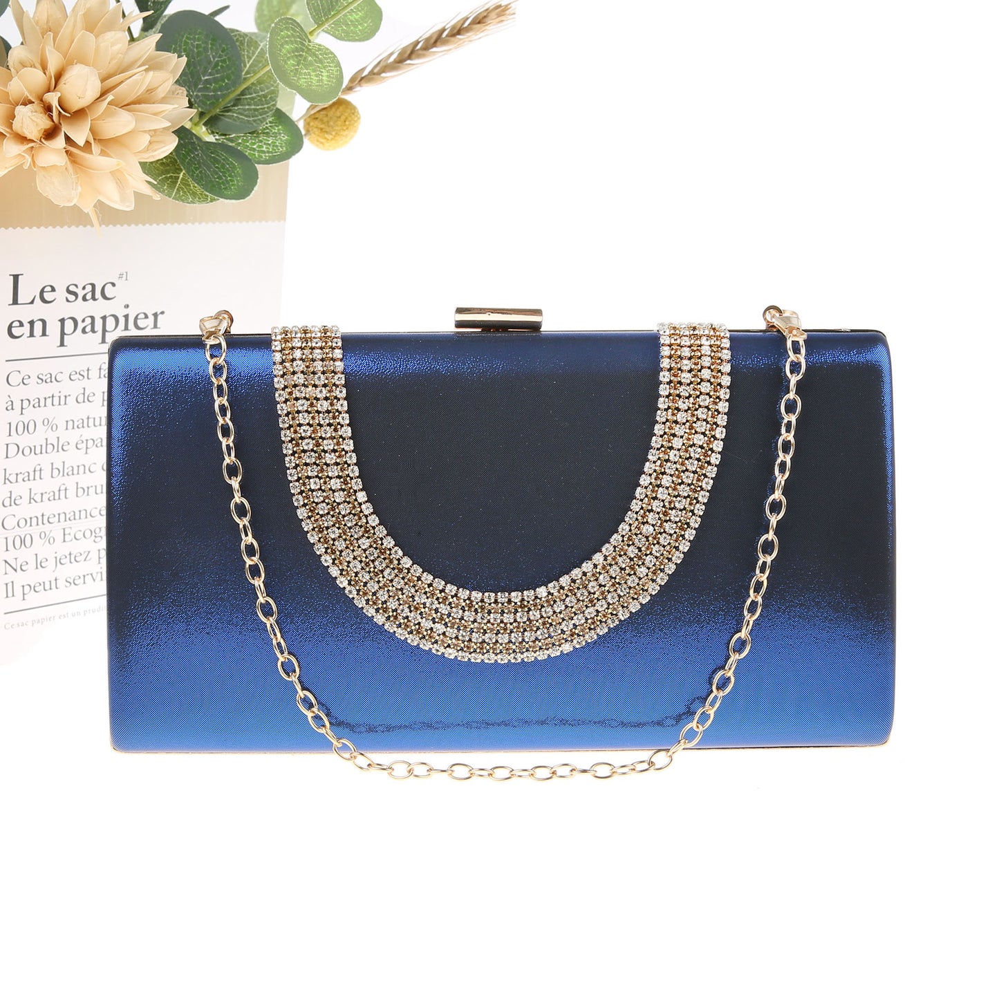 Elegant Long U-shaped Rhinestone Simple Banquet Handbags