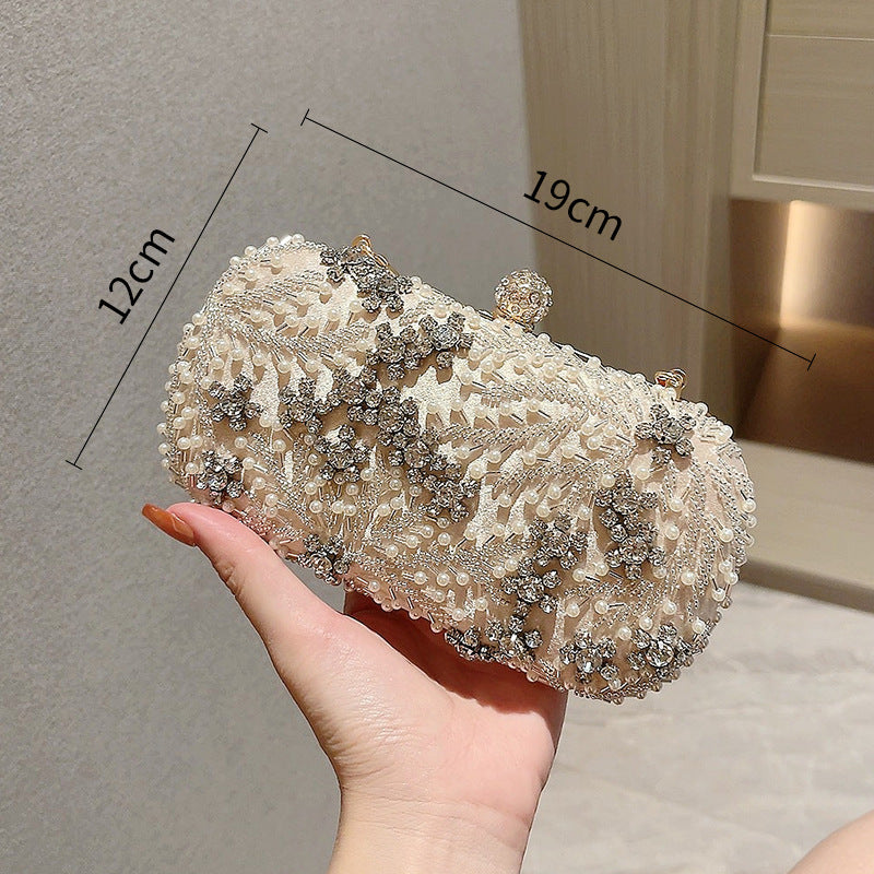 Women's Heavy Handmade Pearl Embroidery Dinner Clutch With Evening Bags