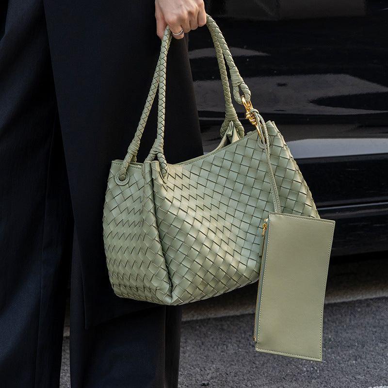 Women's Design Metal Cord Fastener Woven Large Handbags