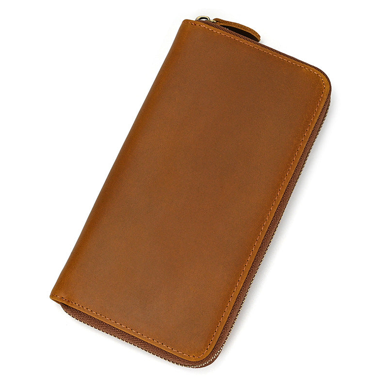 Horse Leather Long Retro Embossing Zipper With Hand Men's Wallets