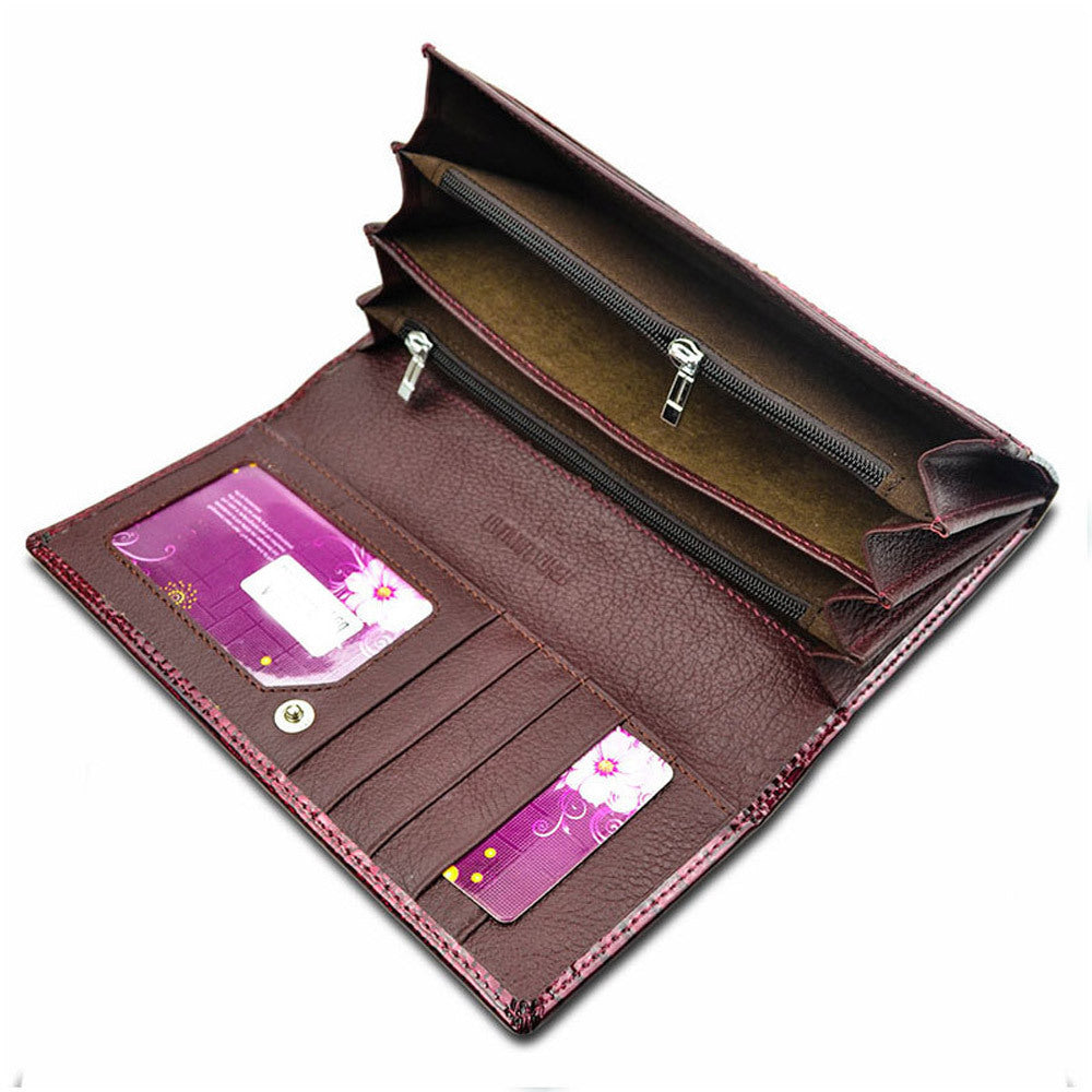 Women's First Layer Cowhide Leather Patent Crocodile Ladies Wallets