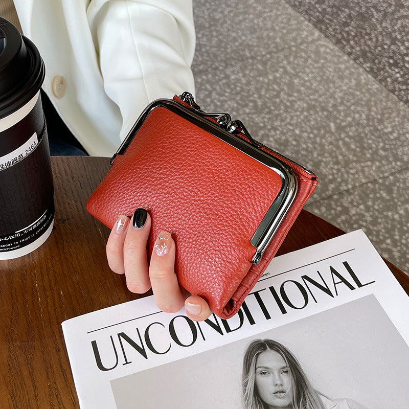 Women's Leather Short Folding Top Layer Cowhide Coin Purses