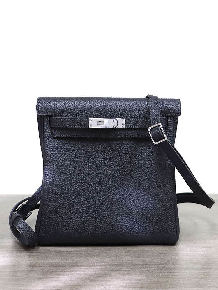 Women's Top Layer Cowhide Lychee Pattern Kelly Backpacks