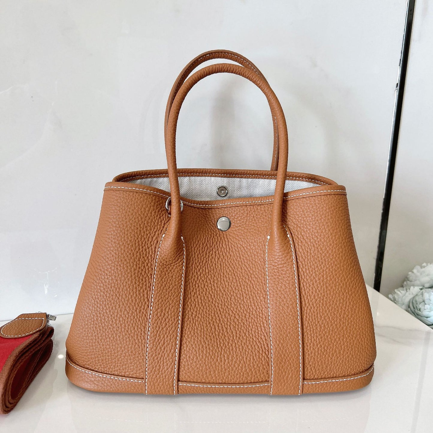 Women's Leather Litchi Pattern First Layer Large Handbags