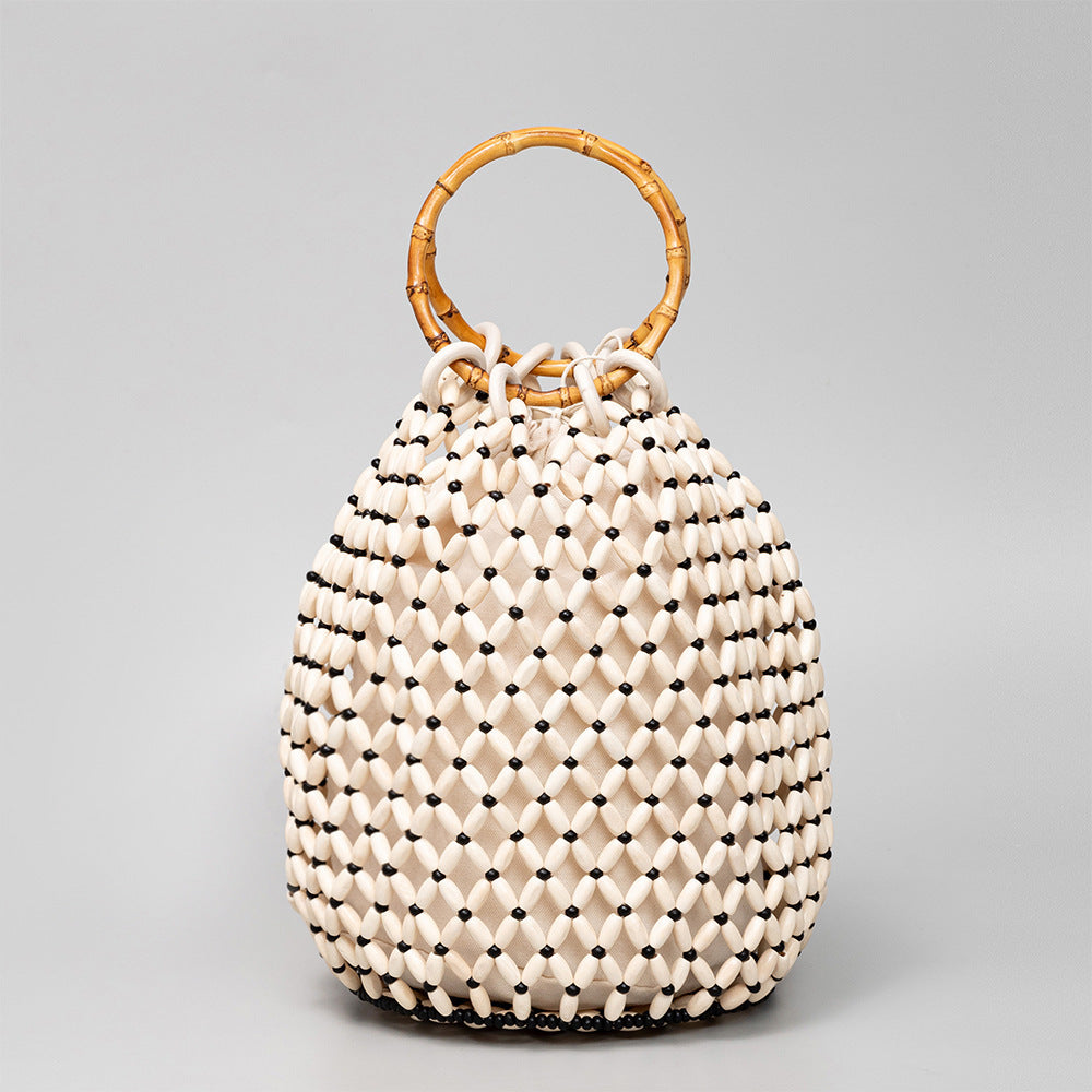 Women's Woven Hollow Design Advanced With Wooden Bags