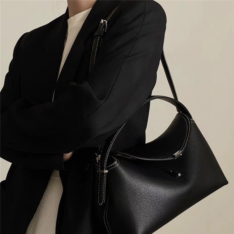 Niche Litchi Pattern Cowhide Flap Clutch Shoulder Bags