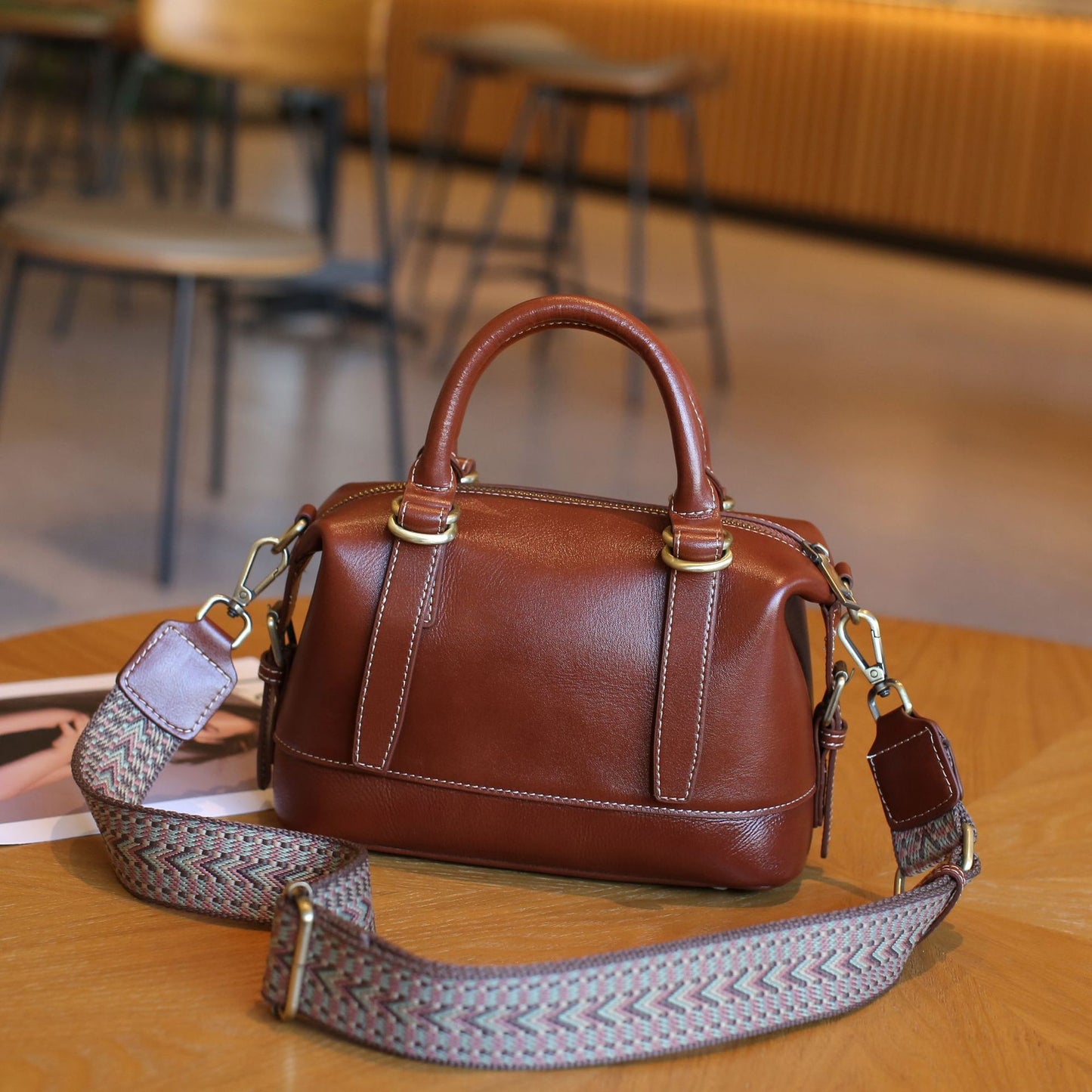 Women's First Layer Vegetable Tanning Leather Soft Boston Simple Handbags