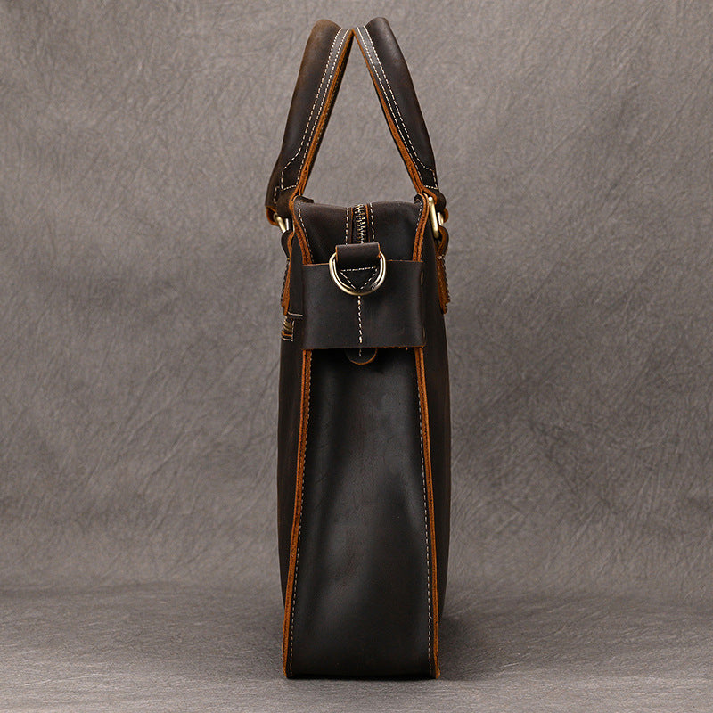 Men's Retro Crazy Horse Leather Simple Commuter Men's Handbags
