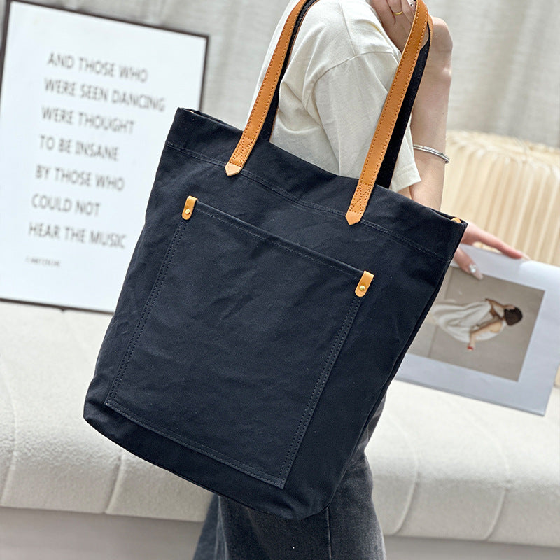 Women's Versatile Canvas Solid Color Commuter College Shoulder Bags