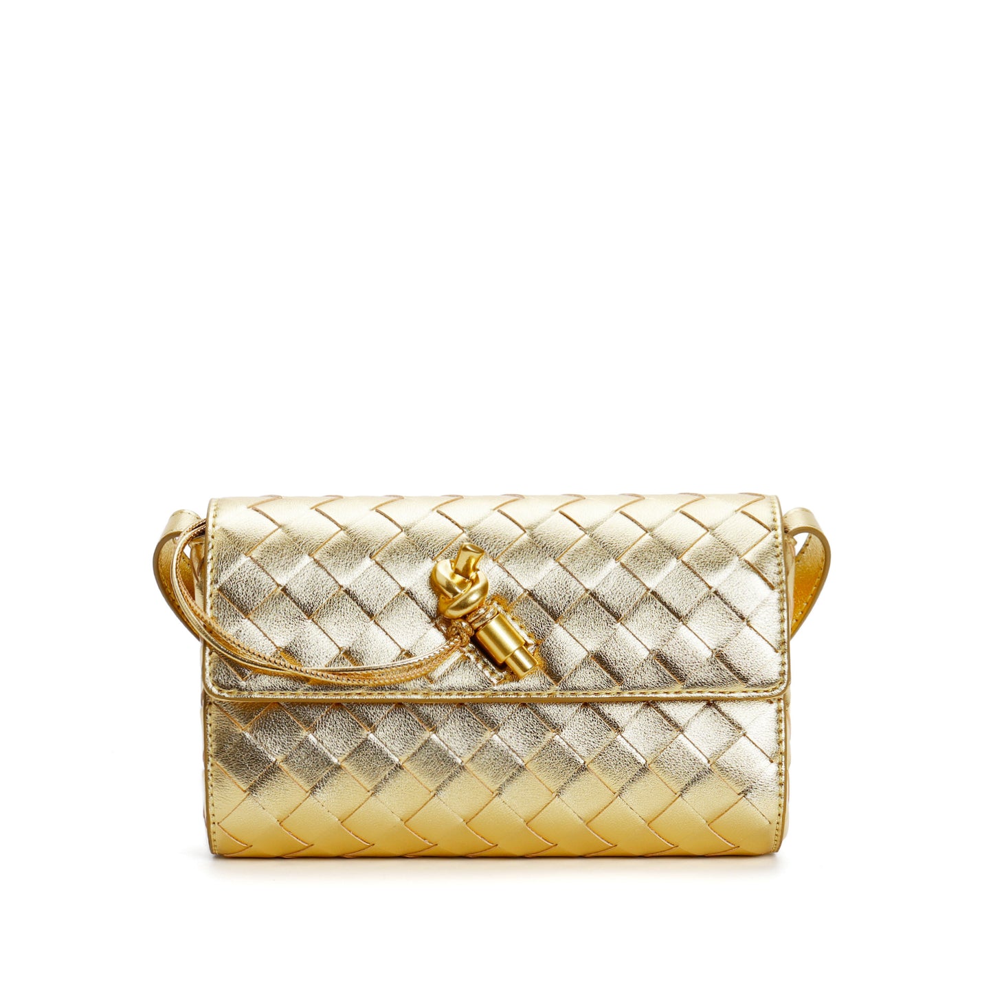 Woven Cowhide Golden Classic Style Rhombus Crossbody Bags