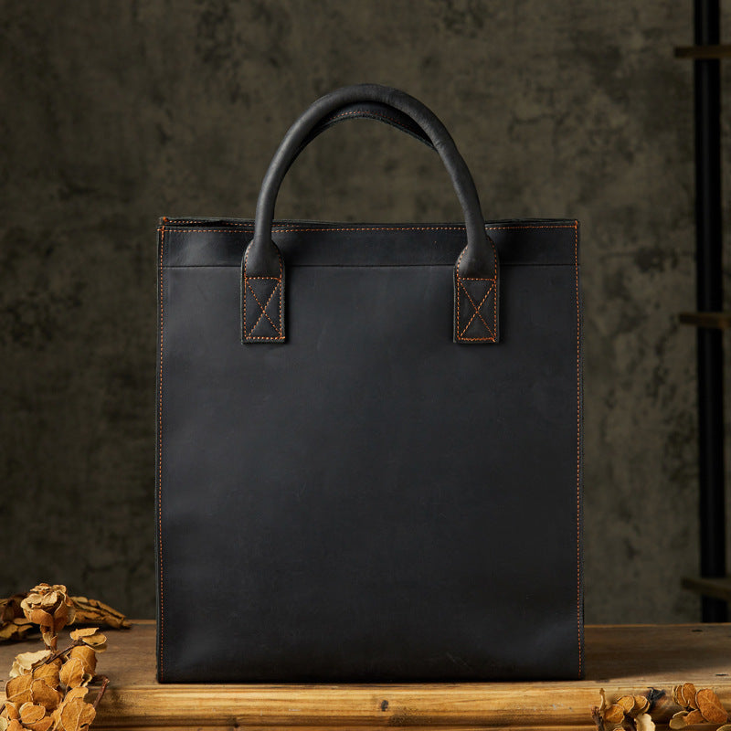 Men's First Layer Cowhide Business Commute Vintage Men's Handbags