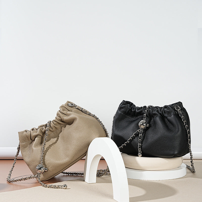 Women's Female Lady First Layer Cowhide Cloud Shoulder Bags