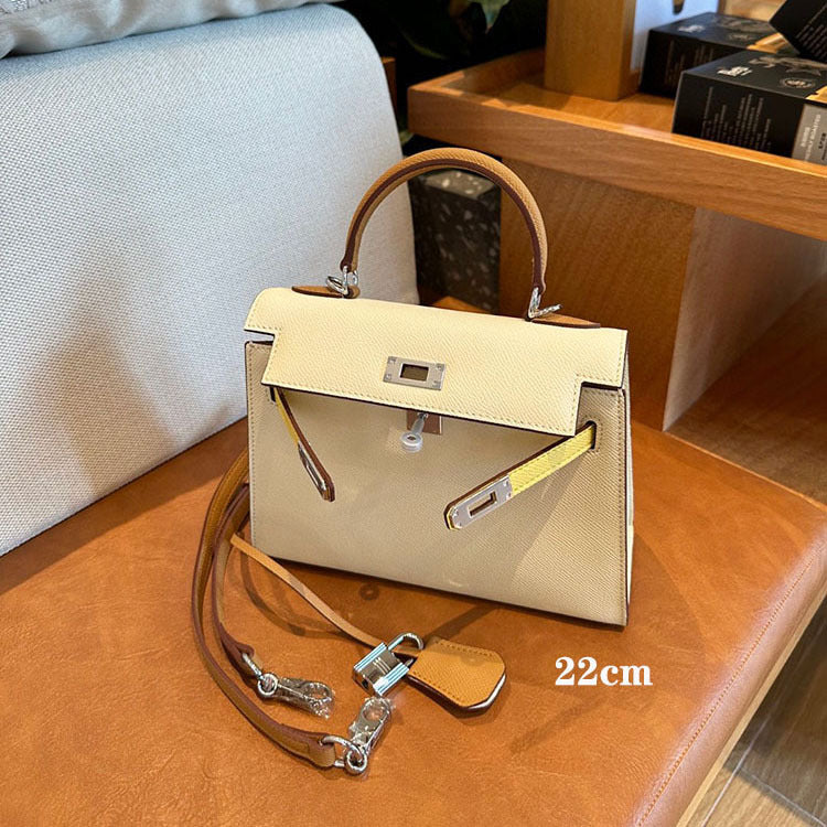 Women's High-grade Contrast Color Cowhide Kelly Fashion Shoulder Bags