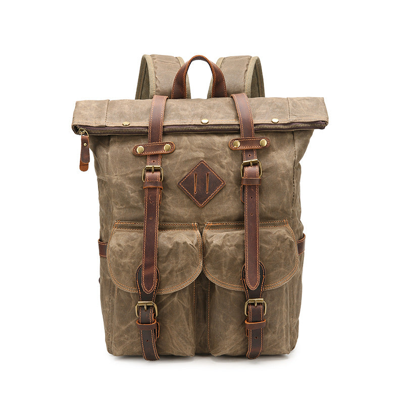 Retro Waterproof Crazy Horse Leather Canvas Convenient Backpacks