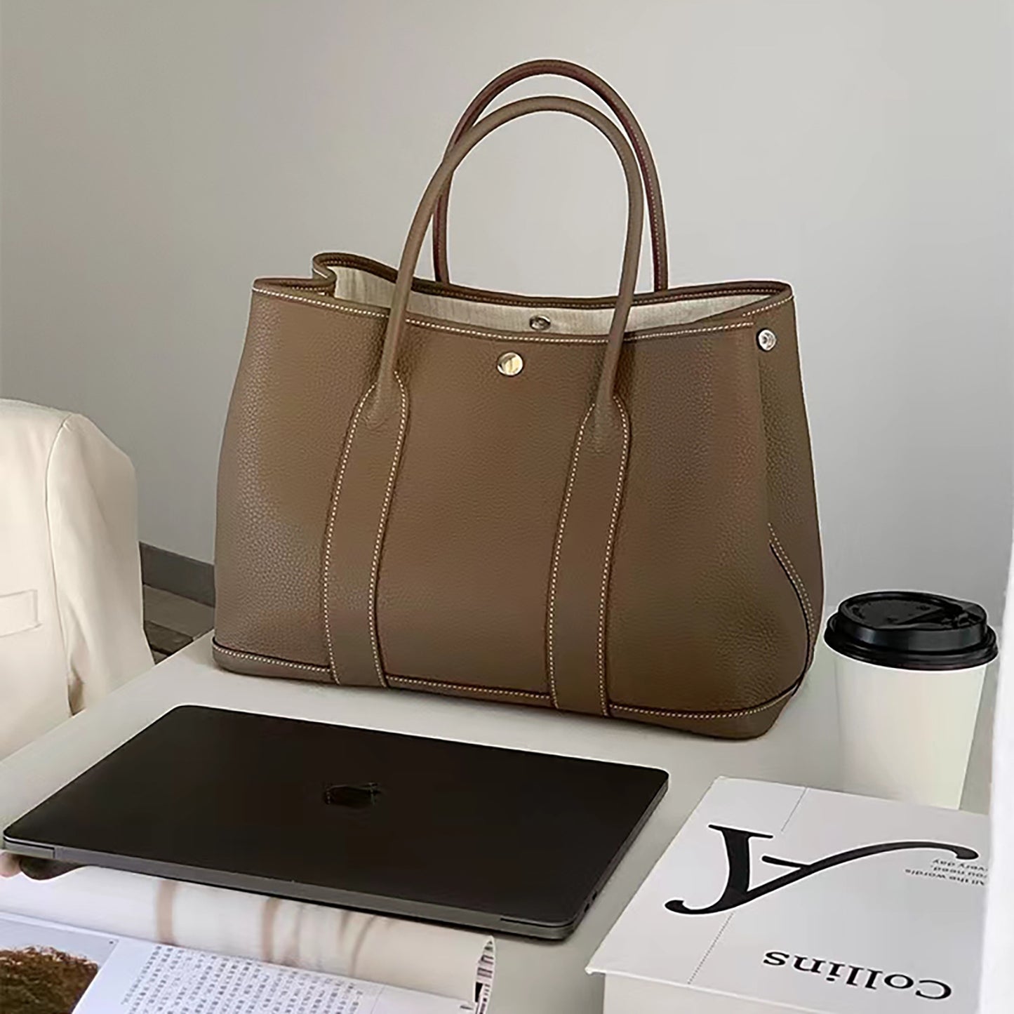 Commuter Canvas Garden Top Layer Cowhide Large Capacity Computer Handbags