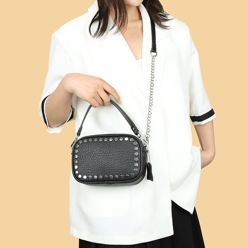 Women's Genuine Leather Fashion Rivet Top Layer Bags