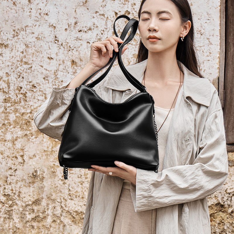 Women's Large Capacity Niche Commuter Soft Genuine Shoulder Bags