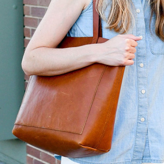 Women's Zipper Simple Top Layer Cowhide Leather Handbags