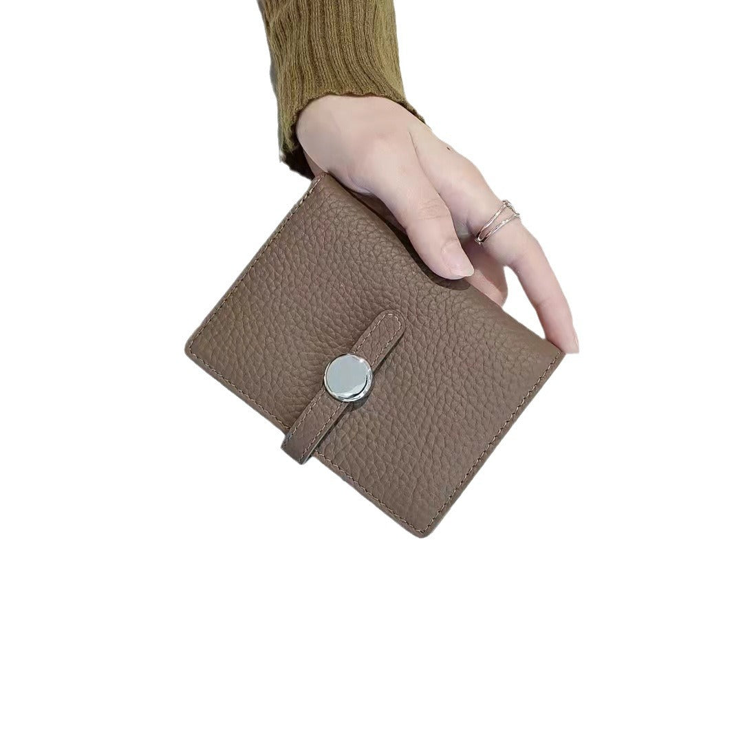 Cowhide Clutch Short Multiple Slots Snap Handbags