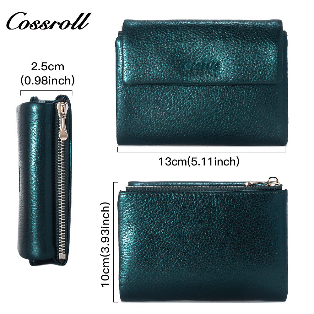 Short Litchi Pattern Glossy First Layer Ladies Wallets