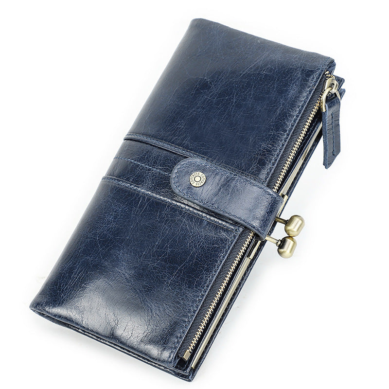 Swiping First Layer Cowhide Long Fashion Ladies Wallets