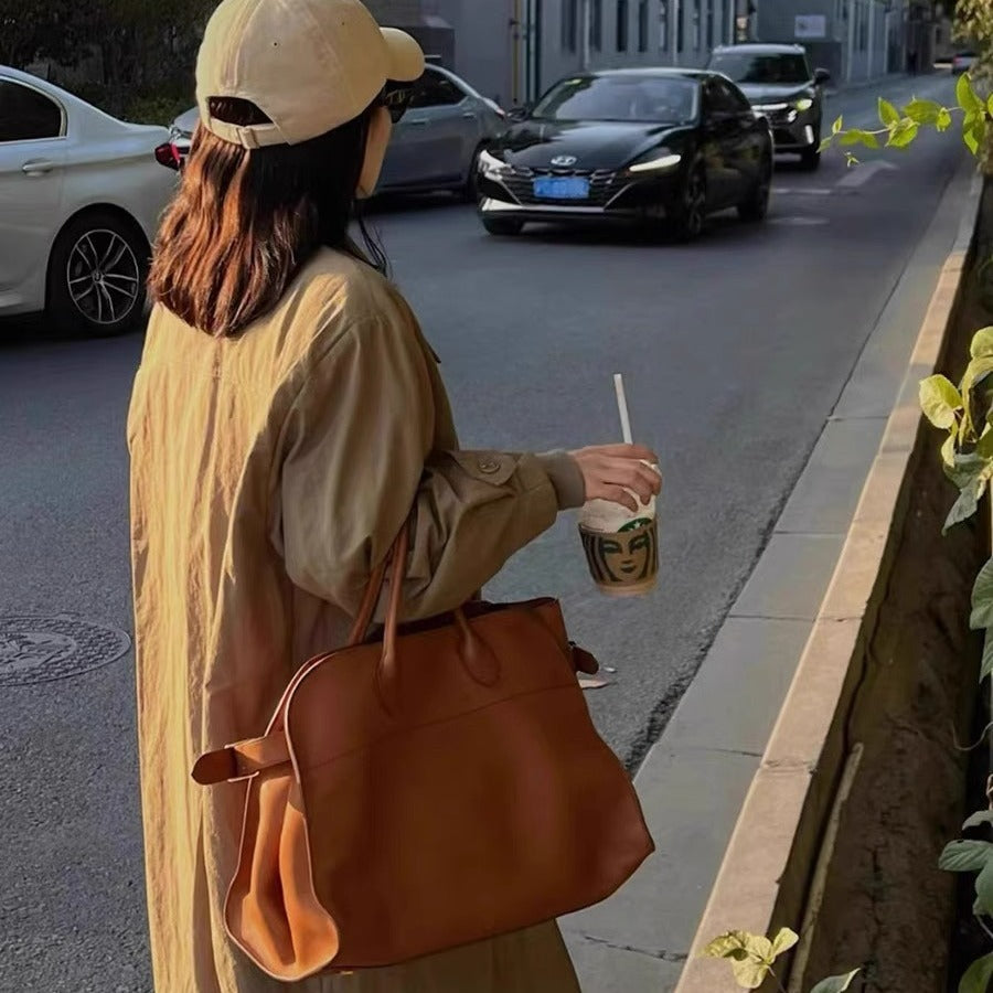 Leather Portable Dong White Lily Large Capacity Handbags