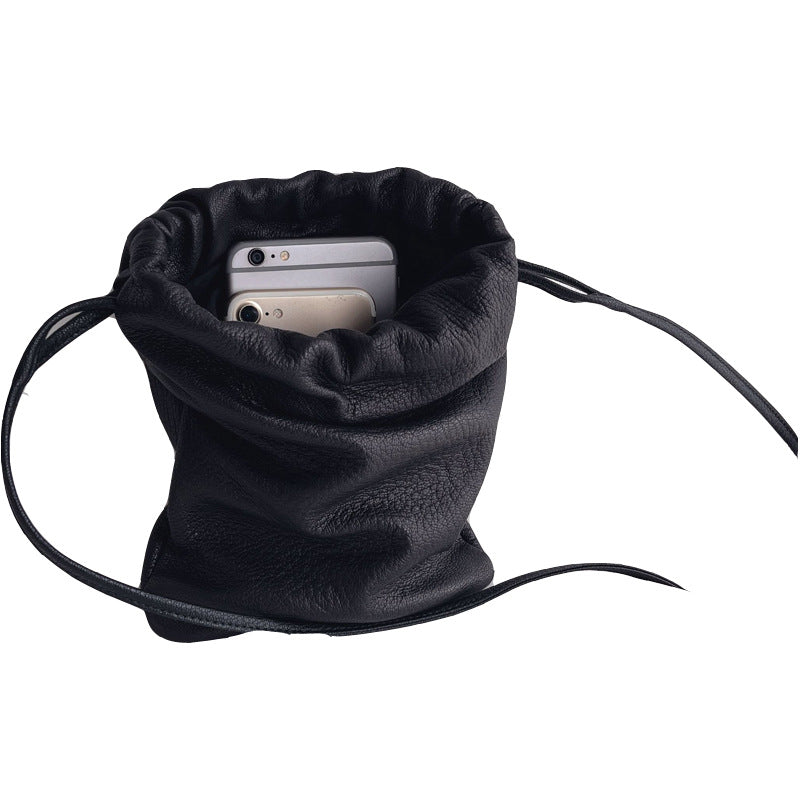 Women's Lightweight Minimalist Elegant Soft Glutinous Genuine Leather Drawstring Crossbody Bags