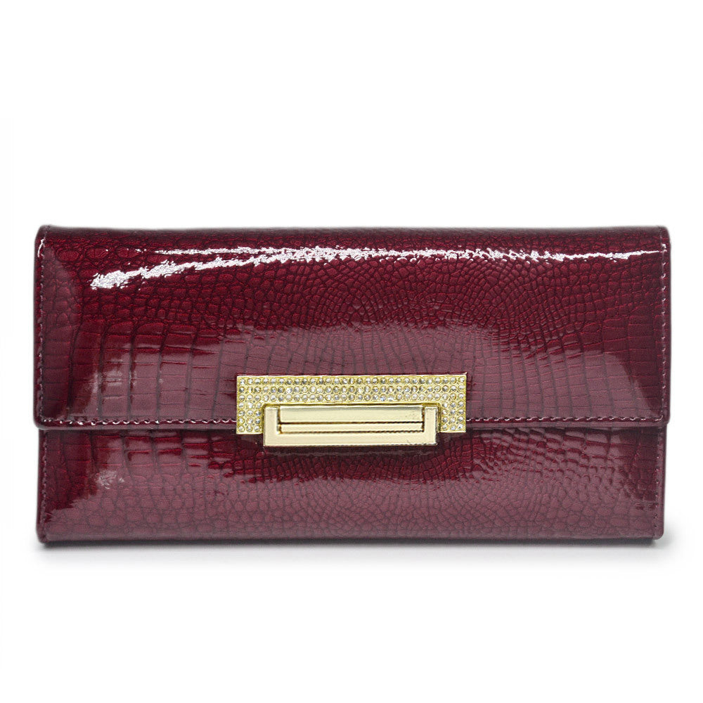 Women's Leather Patent Stone Pattern Clutch Ladies Wallets