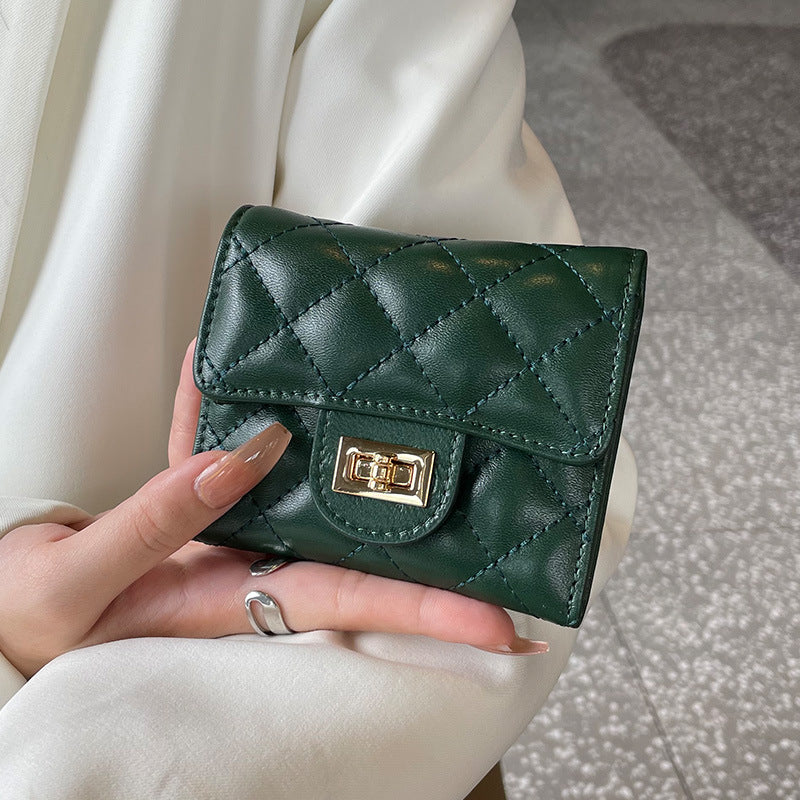Women's Leather Short Three Folding Compact Diamond Ladies Wallets