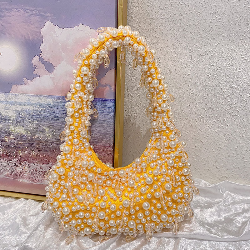 Pearl Crystal String Beads Fashion Minority Design Portable Shoulder Bags