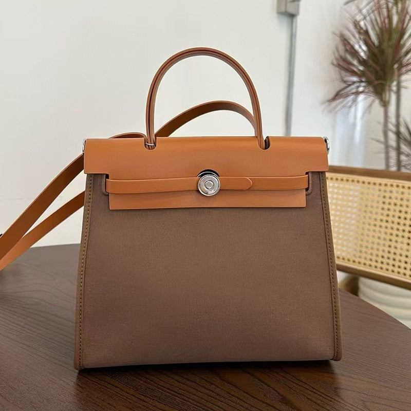 Women's Cowhide Canvas Portable Advanced Genuine Leather Handbags