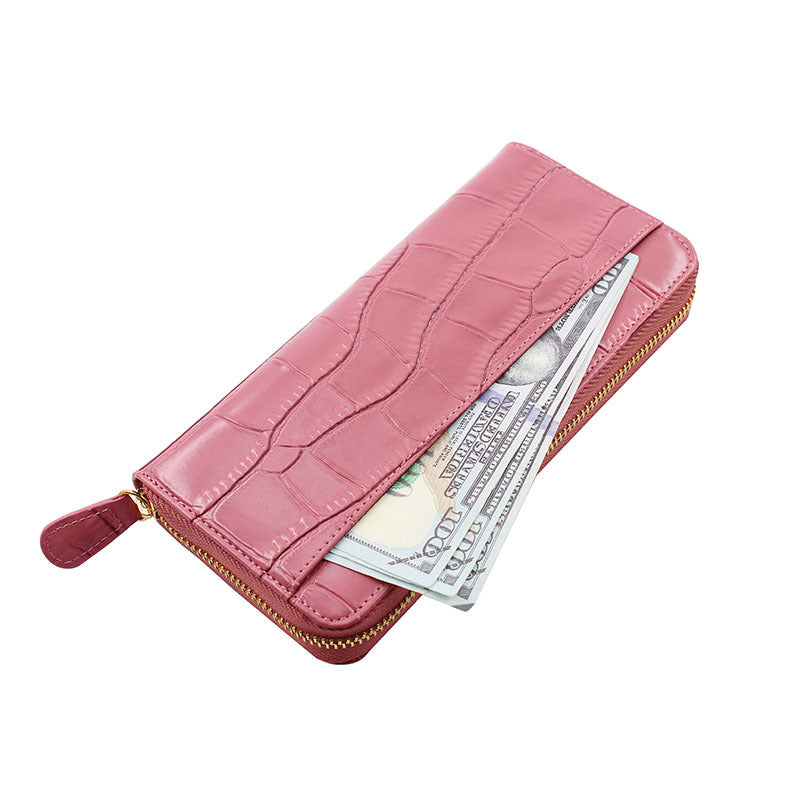 Women's Style Crocodile Pattern Clutch Expanding Cowhide Chain Long Ladies Wallets