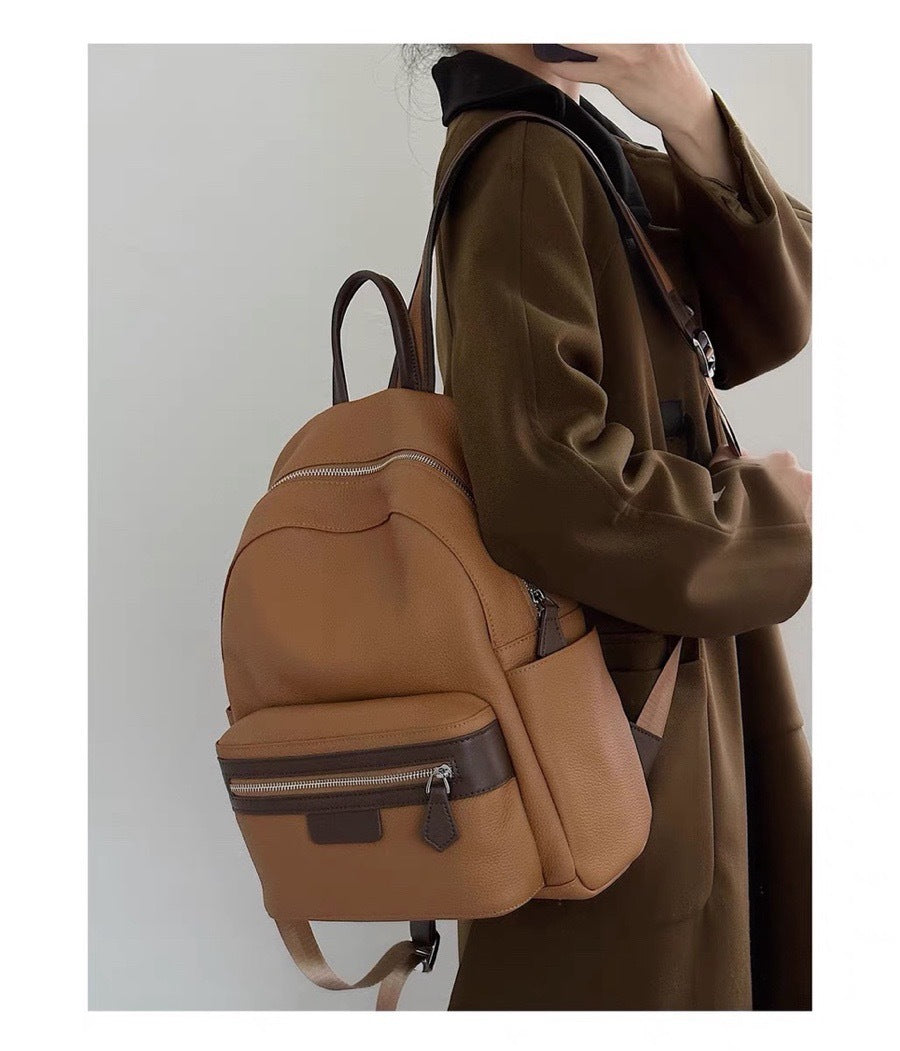 Women's First Layer Leather Leisure Large Capacity Backpacks