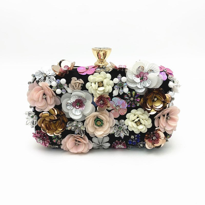 Women's Canli Fashion Dinner Colorful Flower Beaded Evening Bags