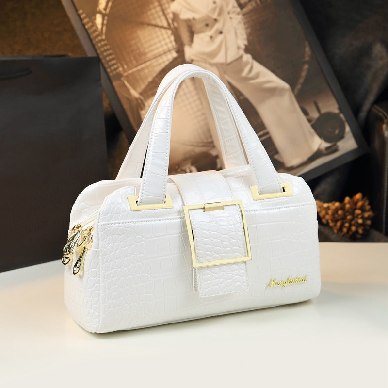 Fashion Pillow Female Crocodile Pattern Genuine Leather Handbags