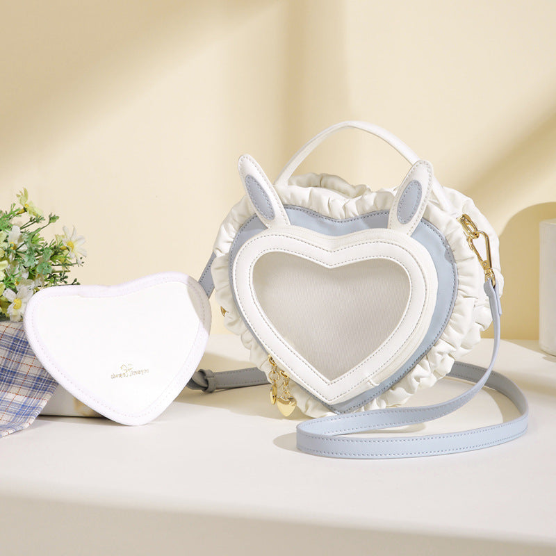 Women's Ear Peach Heart Transparent Cartoon Bar Crossbody Bags