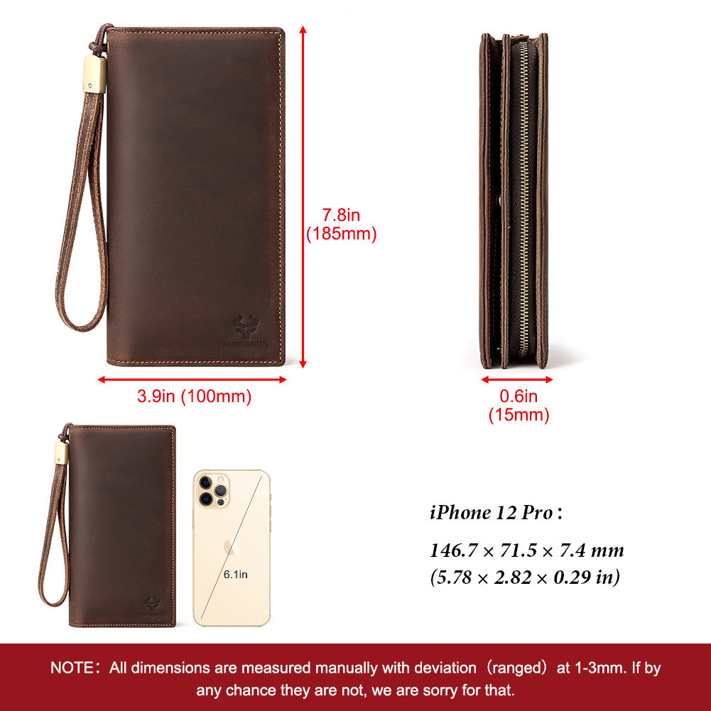 Men's First Layer Cowhide Drawstring Mobile Long Men's Wallets