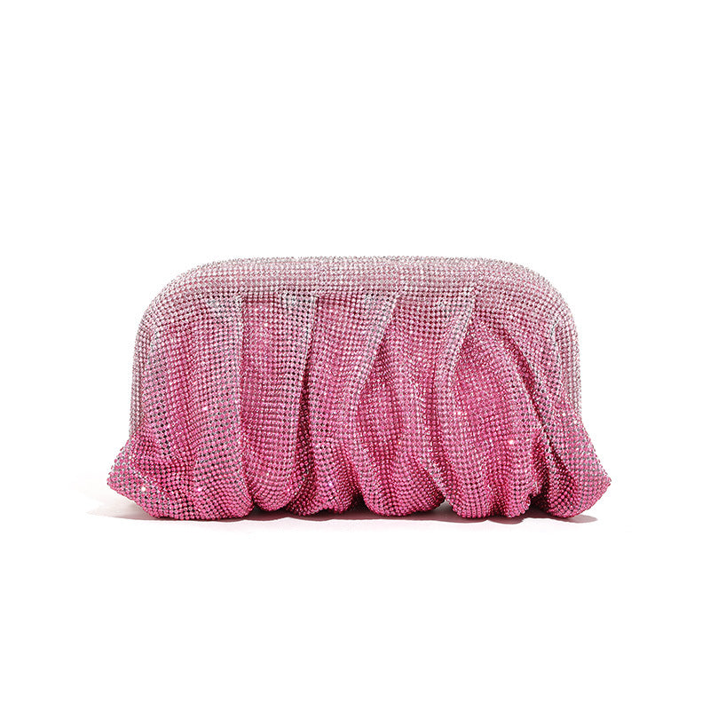 Hand Clutch Pleated Chain Rhinestone Cloud Clip Bags