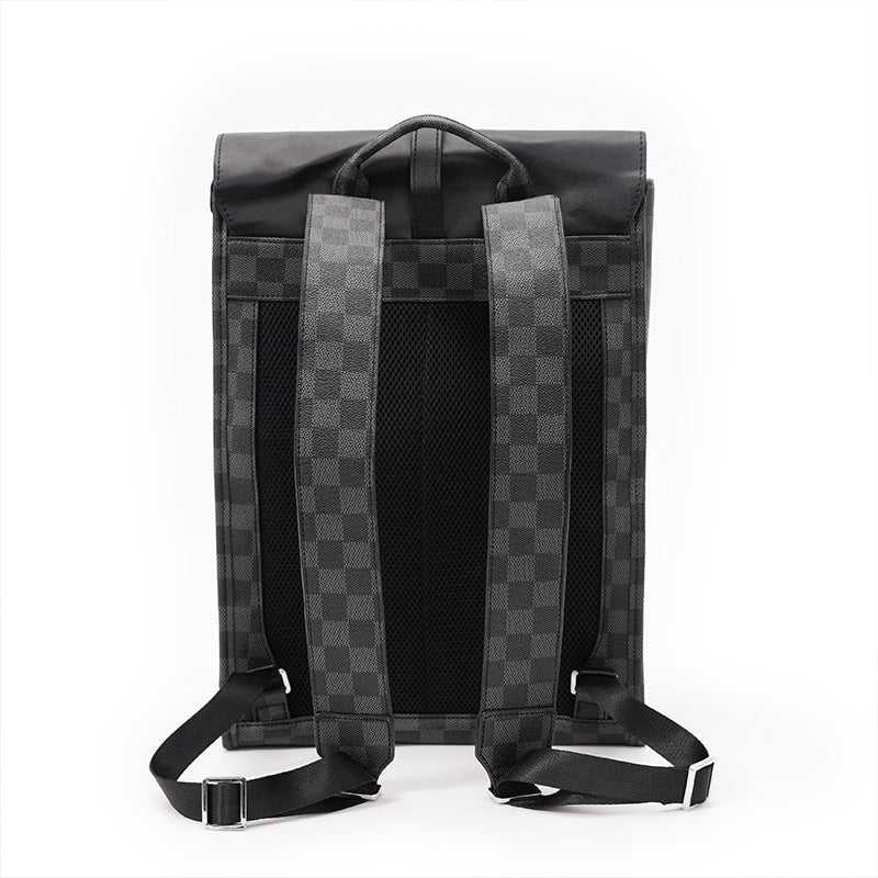 Men's Checked Fashion Leather Flip Computer Backpacks