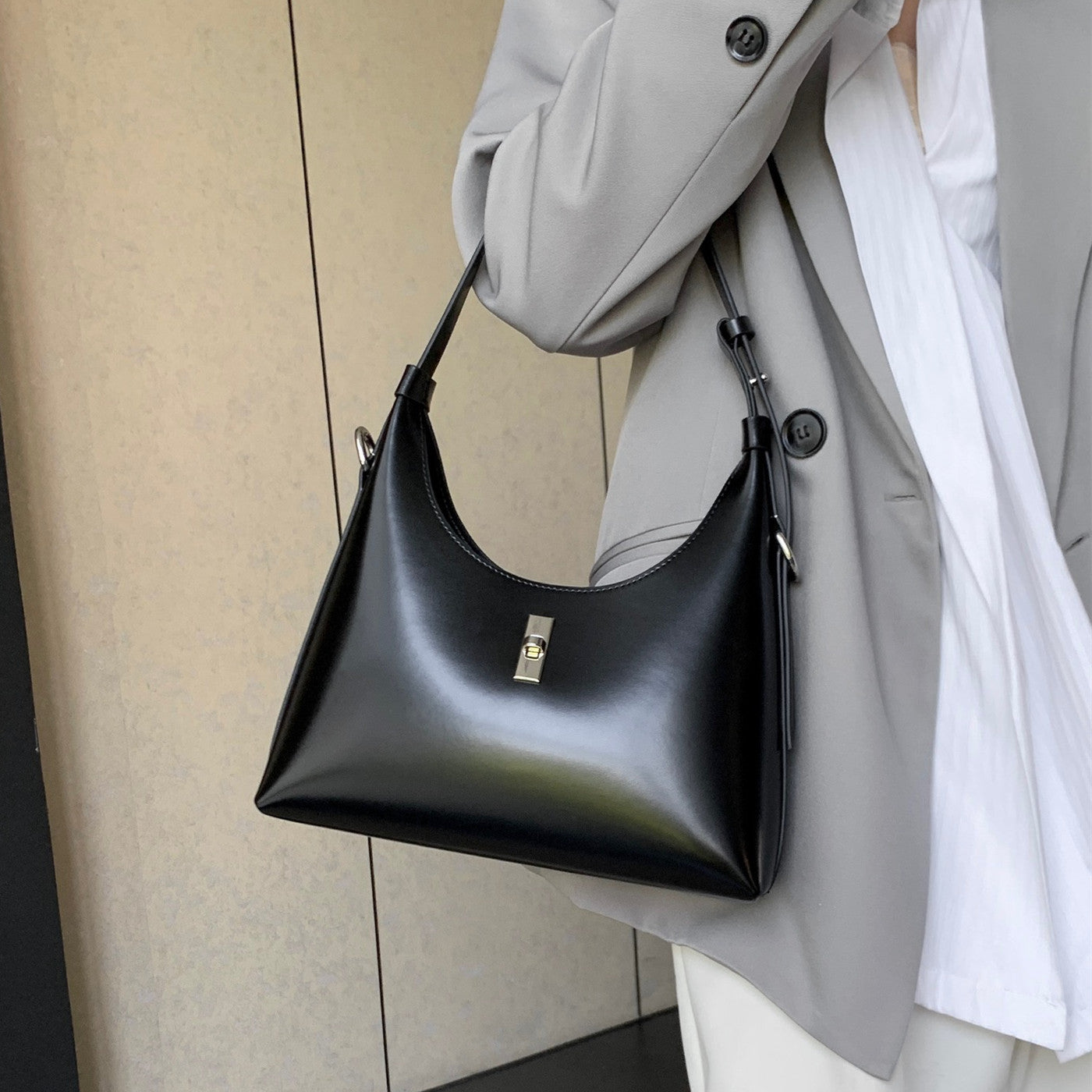 Genuine Leather Retro Baguette Underarm Moon Shoulder Bags