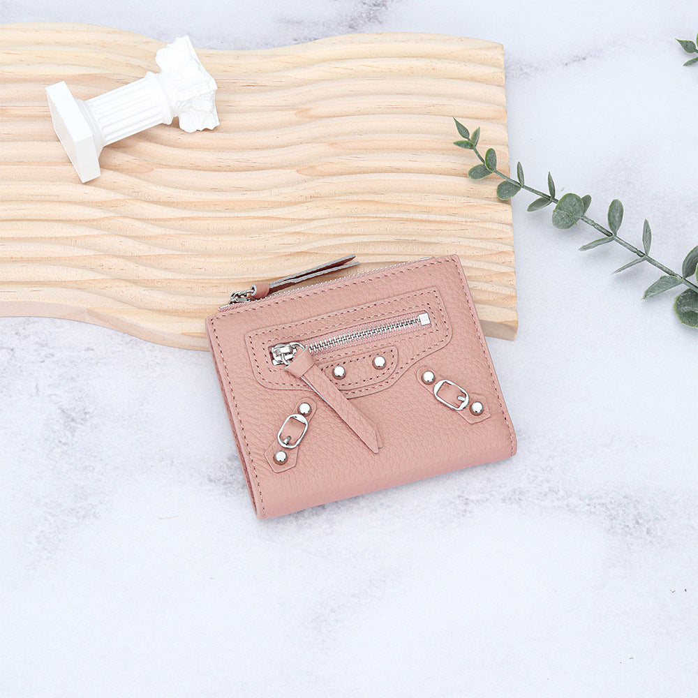 Women's Genuine Rivet Multiple Slots Fold First Ladies Wallets