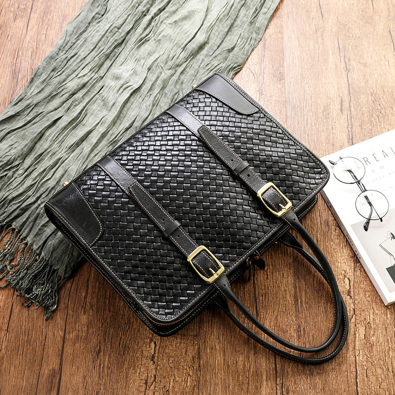 Women's & Men's Hand-woven Vegetable Tanned Leather Cowhide Office Handbags