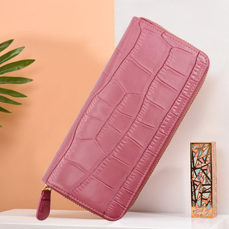 Women's Style Crocodile Pattern Clutch Expanding Cowhide Chain Long Ladies Wallets