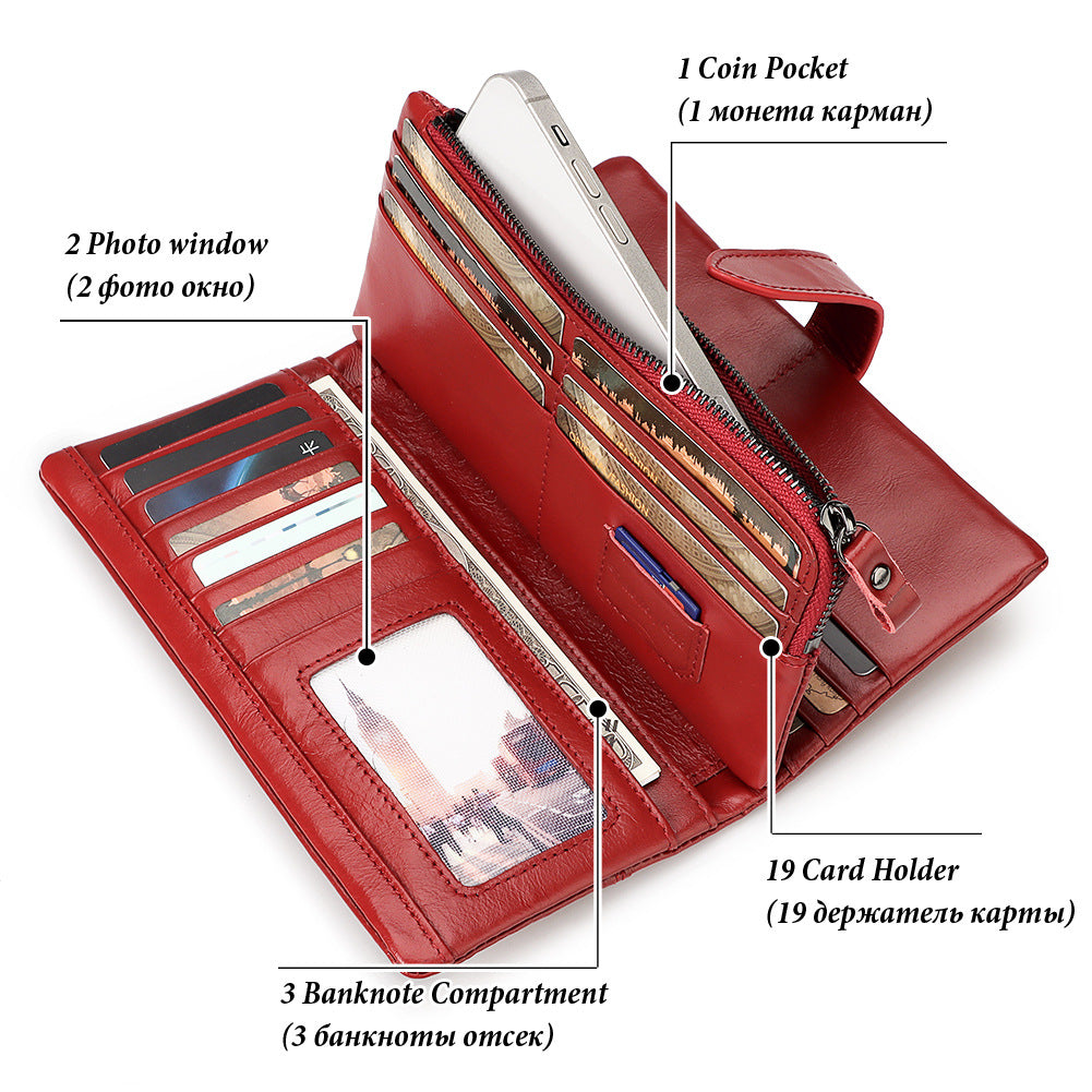Women's Fashion Mobile First Layer Cowhide Clutch Ladies Wallets