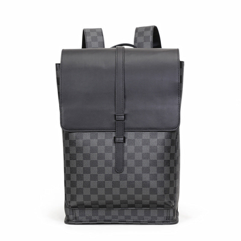 Men's Checked Fashion Leather Flip Computer Backpacks