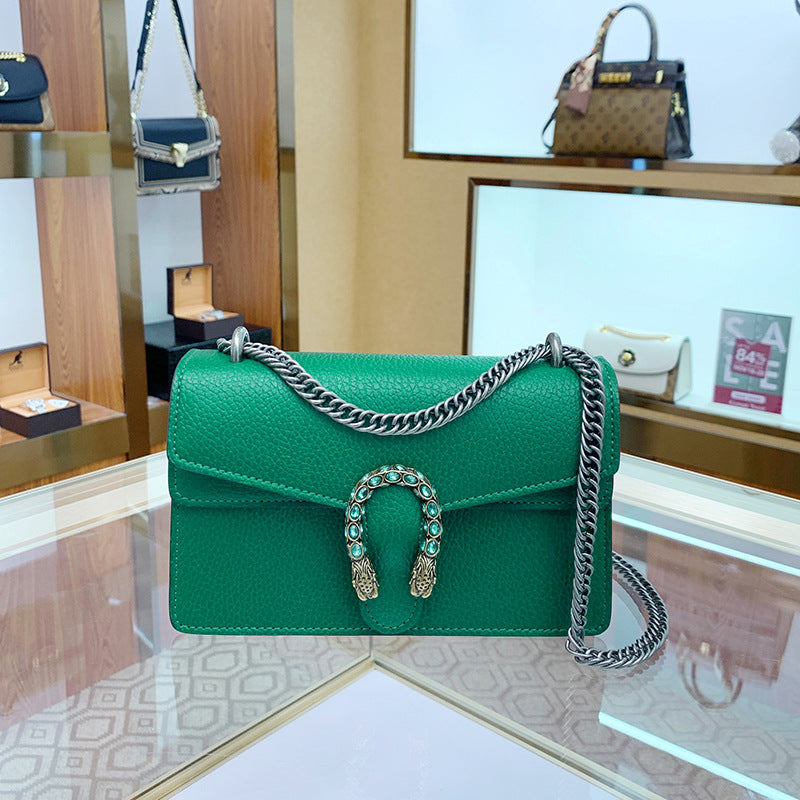Women's Vintage Snake Head Design Niche Cowhide Bags