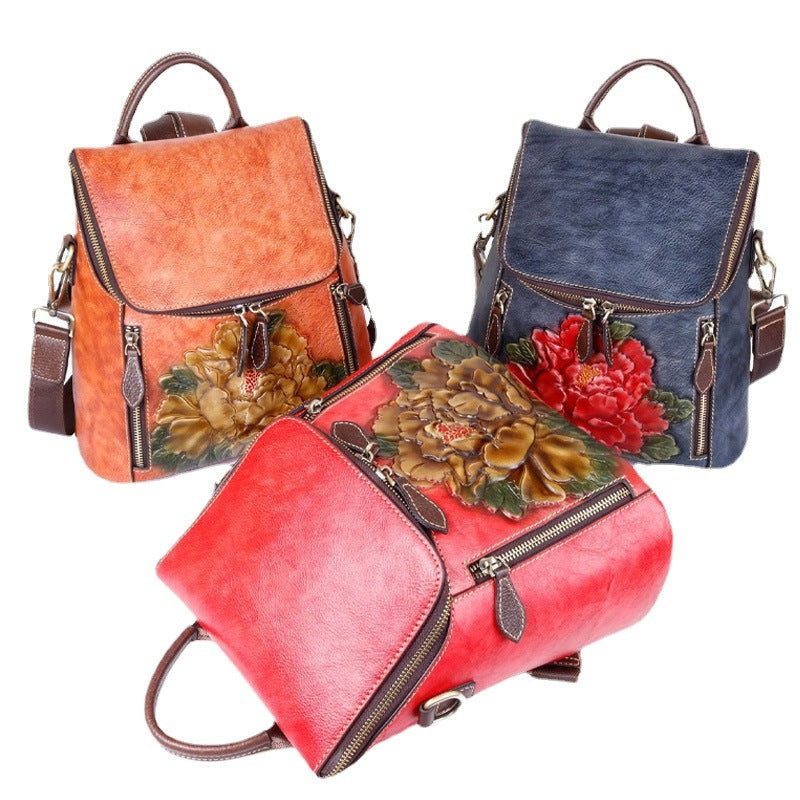 Retro Top Layer Leather Shoulders Large Backpacks